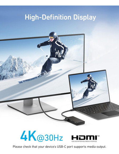 DOCKING Station Anker 5-in-1, porturi: HDMI(M) 4K 30Hz,2xUSB 3.2 gen1, USB Type-C,PD 100W,conectare prin USB Type-C(T),rata tran
