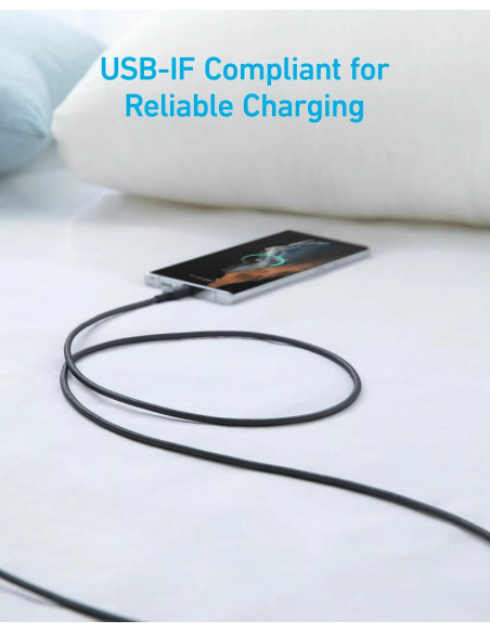 Cablu alimentare si date Anker, USB-A (T) la USB Type-C (T), 1.8m rata transfer 480 Mbps, invelis nylon, braided, negru, "A81H6G