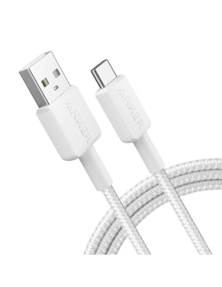 Cablu alimentare si date Anker, USB-A (T) la USB Type-C (T), 1.8m rata transfer 480 Mbps, invelis nylon, braided, alb, "A81H6G21