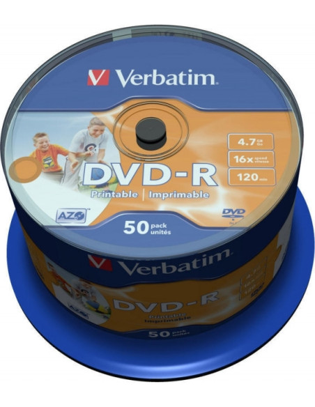 DVD-R VERBATIM 4.7GB, 120min, viteza 16x, 50 buc, Single Layer, spindle, printabil, "Wide Inkjet Printable" "43533"