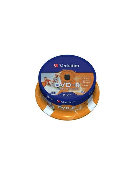 DVD-R VERBATIM 4.7GB, 120min, viteza 16x, 25 buc, Single Layer, spindle, printabil, "Wide Inkjet Printable" "43538"
