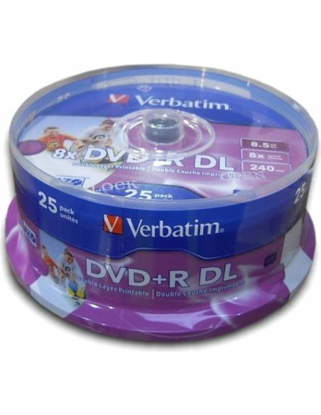 DVD+R VERBATIM 8.5GB, 240min, viteza 8x, 25 buc, Double Layer, spindle, printabil, "Wide Inkjet Printable" "43667"