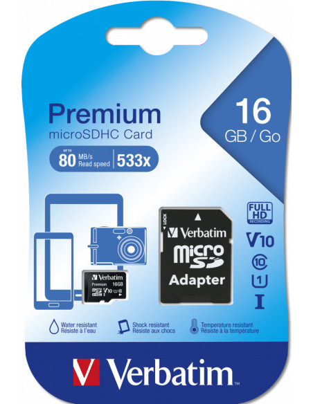 MEMORIE microSD CARD VERBATIM 16GB CLASA 10, ADAPTOR INCLUS "44082"