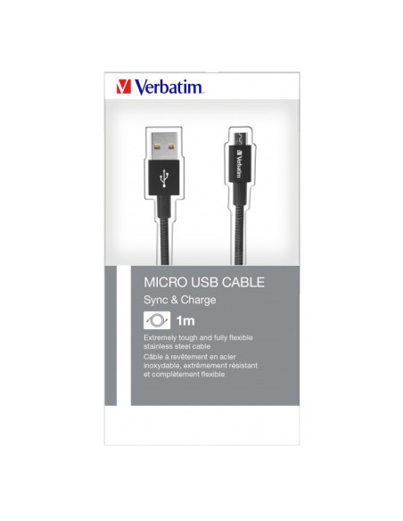 CABLU alimentare si date VERBATIM, pt. smartphone, USB 2.0 (T) la Micro-USB 2.0 (T), 1m, premium, cablu metalic, negru, "48863"