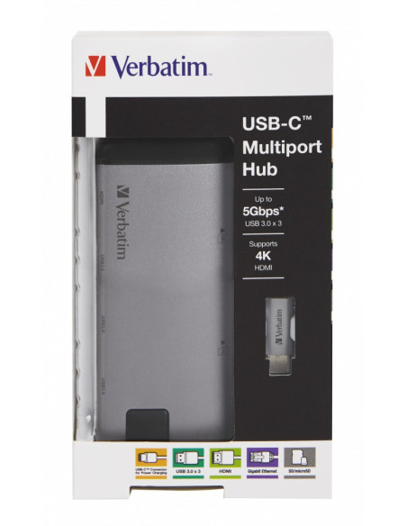 DOCKING Station VERBATIM, Gigabit LAN x 1, USB 3.0 x 3, HDMI x 1 (4K@30Hz), USB Type C x 1, SD x 1, microSD x 1, conectare USB T