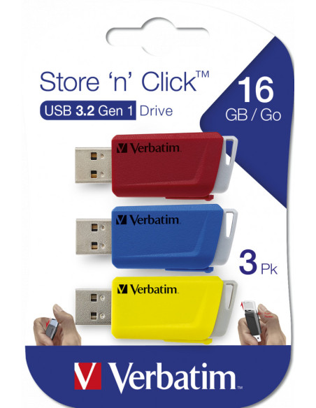 MEMORIE USB VERBATIM StoreNClick 3X16GB USB 3.0 ROSU/NEGRU/GALBEN "49306"