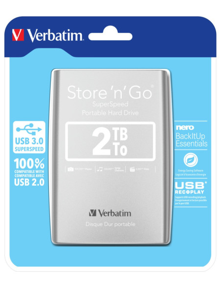 HDD. Externe Verbatim SNGO USB 3.0 HDD 2TB SIL, "53189"