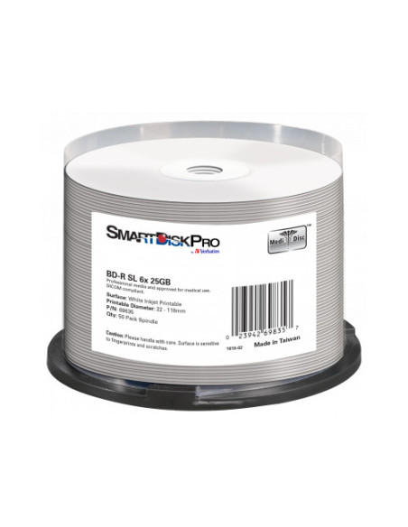 BLANCURI Verbatim SmartDisk Pro BD-R 25GB 6X White Inkjet Printable 50PK Spindle "69835"