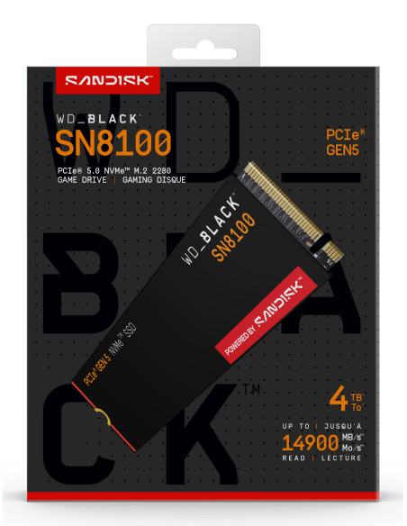 SSD WD Black SN8100 4TB M.2 2280 PCIe Gen5 x4 NVMe, Read/Write: 14900/14000 MBps, IOPS 2300K/2400K, TBW: 2400 "WDS400T1X0M-00CMT