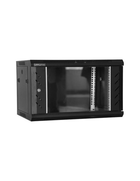 Rack 6U 600x600, montare pe perete, usa din sticla, panouri laterale detasabile si securizate, dezasamblat, culoare negru RAL 90