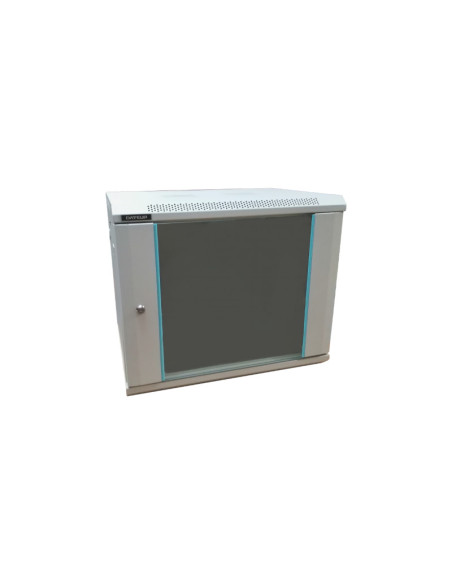 Rack 9U 600x600, montare pe perete, usa din sticla, panouri laterale detasabile si securizate, dezasamblat, culoare gri RAL 7035