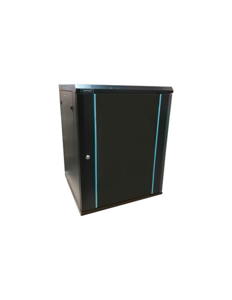 Rack 12U 600x450, dezasamblat, montare pe perete, usa din sticla, panouri laterale detasabile si securizate , culoare negru RAL