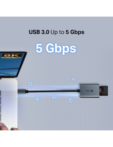 CARD READER extern TP-Link, interfata USB Type-C, citeste/scrie: SD si microSD, suporta carduri maxim 1 TB, lungime cablu 15 cm,