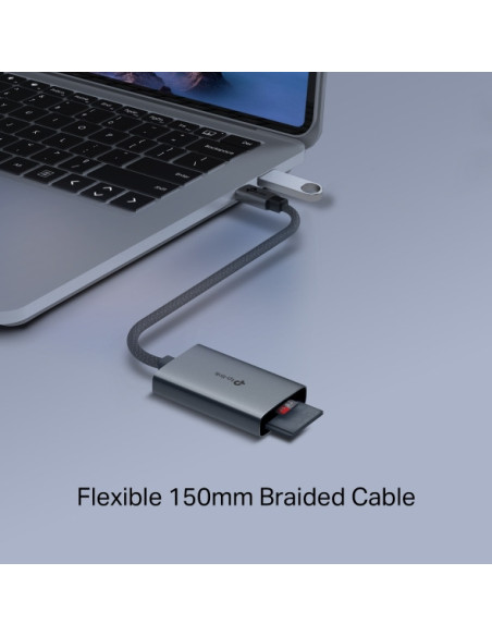 CARD READER extern TP-Link, interfata USB Type-C, citeste/scrie: SD si microSD, suporta carduri maxim 1 TB, lungime cablu 15 cm,