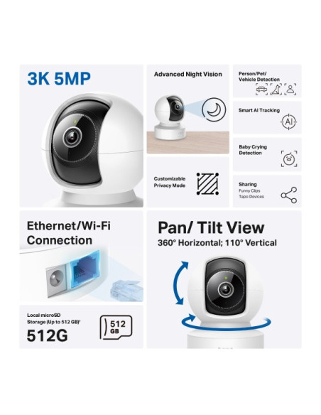 CAMERA IP TP-LINK, wireless + 1 × 100 Mbps RJ45 Port, cube, pt. interior, dist. IR 12 m, tip lentila fixa 4 mm, 3K 4MP (2880 × 1