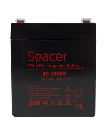 ACUMULATOR UPS SPACER 12V / 5Ah, dimensiuni: 90x70x101mm, inaltime+terminal: 107mm, terminal F2(T2), "SP-BAT-12V5AH"