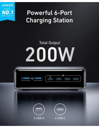 Alimentator retea Anker, 200W, GaN, 4 x USB-C,...