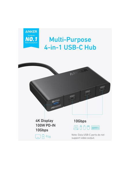 HUB Anker, 4-in-1, USB-C x 4 porturi, incarcare prin USB Type-C, viteza 10 Gbps, conectare prin USB-C, 100W PD in, 85W PD out, g
