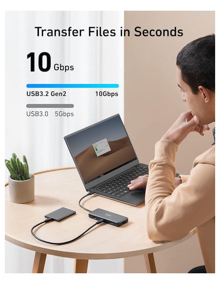 DOCKING Station Anker 555 8-in-1, porturi: 2 x USB-C, 2 x USB-A, HDMI 4K @60Hz, 1 x RJ-45 10 Gbps, PD 85W, conectare prin USB-C,