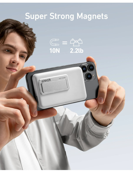 POWER BANK Anker "MagGo" 10.000 mAh, 27W Qi 2.0 15W, suport pliabil, compatibil iPhone 15/14/13/12, 1 x USB-C, afisaj inteligent