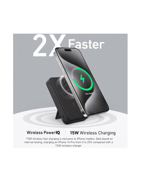 POWER BANK Anker "MagGo" 10.000 mAh, 27W Qi 2.0 15W, suport pliabil, compatibil iPhone 15/14/13/12, 1 x USB-C, afisaj inteligent