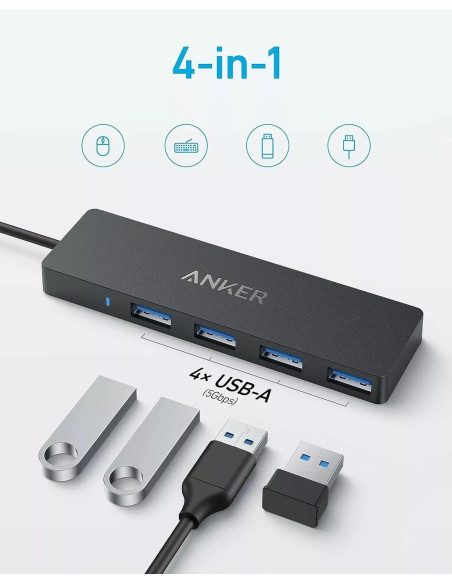 HUB Anker, 4-in-1, USB 3.0 x 4 porturi, incarcare prin USB Type-C, viteza 5 Gbps, conectare prin USB-C, negru, "A8309G11" (timbr