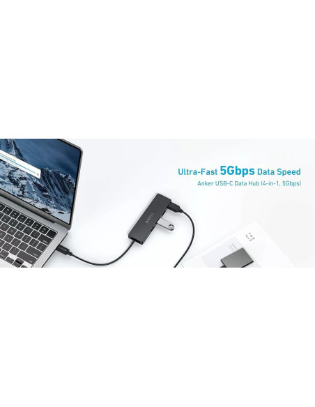HUB Anker, 4-in-1, USB 3.0 x 4 porturi, incarcare prin USB Type-C, viteza 5 Gbps, conectare prin USB-C, negru, "A8309G11" (timbr
