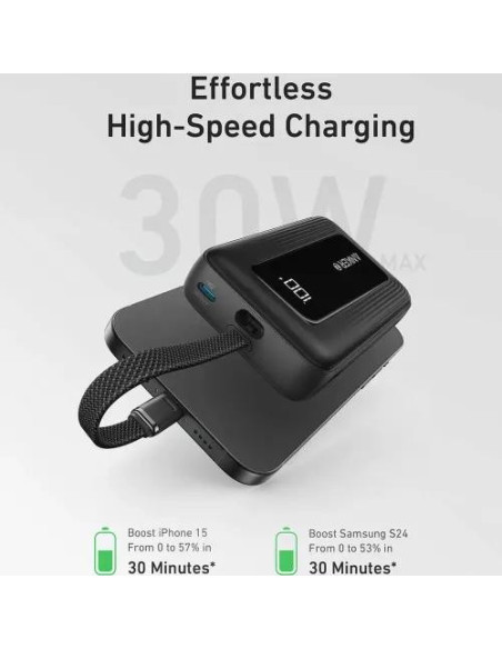 POWER BANK Anker "Zolo" 20.000 mAh, 30W cablu USB-C incorporat, 1 x USB-C, 1 x USB-A, afisaj LED, 350g, negru, "A1689H11" - 0194