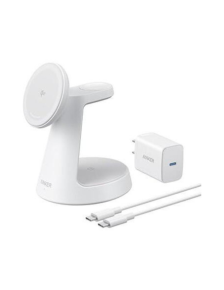 Stand cu incarcare wireless 3 in 1 Anker, MagGo 3-in-1, 15W, fast charge, pentru iPhone seriile 12-16. apple Watch si AirPods, c