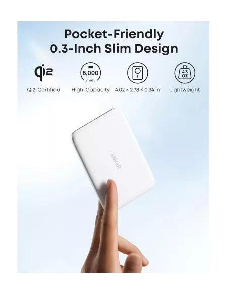 POWER BANK Anker "Nano" 5.000 mAh, 15W MagGo, slim, magnetic, wireless, 1 x USB-C incarcare, 122g, alb, "A1665H21" - 19464423545