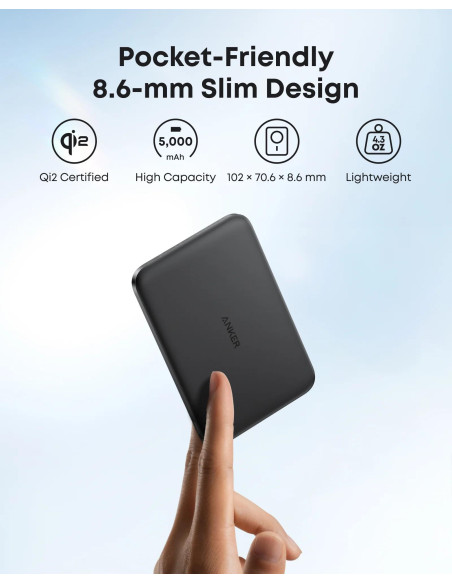 POWER BANK Anker "Nano" 5.000 mAh, 15W MagGo, slim, magnetic, wireless, 1 x USB-C incarcare, 122g, negru, "A1665H11" - 194644235