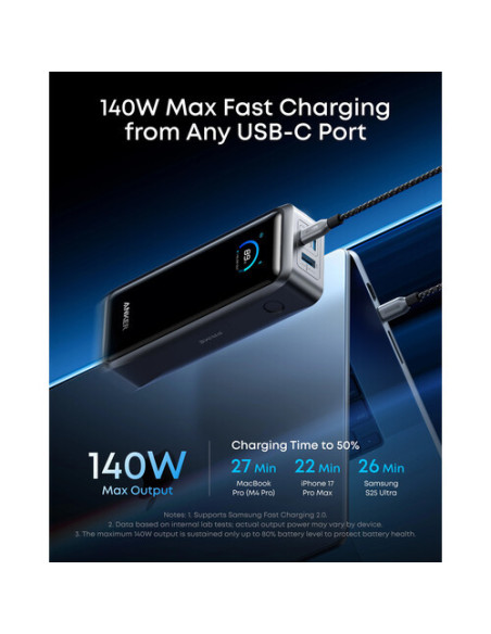 POWER BANK Anker "Prime" 26.250 mAh, 300W PowerIQ 4.0, 2 x USB-C, 1 x USB-A, afisaj LED, conectare Bluetooth, control prin app,